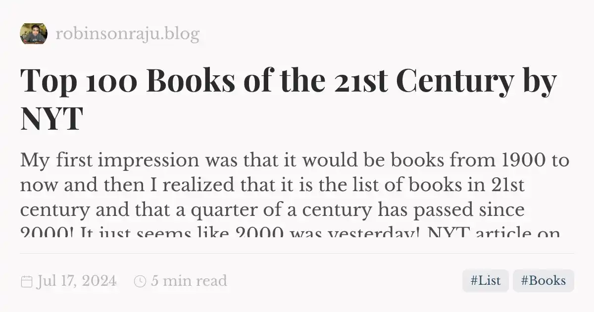 Top 100 Books of the 21st Century by NYT